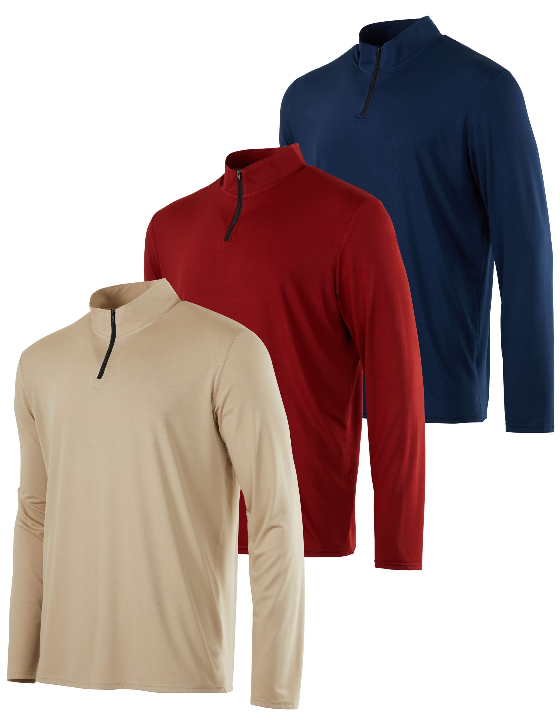 3 Pack: Men'S Dry-Fit Active Quarter Zip Long Sleeve Athletic Performance Pullover (Available in Big & Tall)
