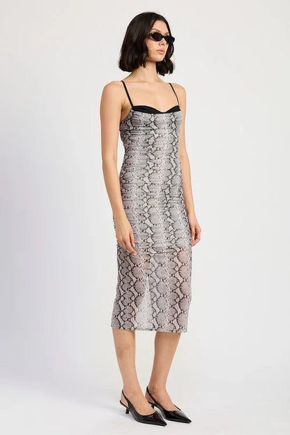 RUCHED BODYCON MIDI DRESS