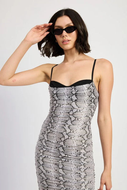 RUCHED BODYCON MIDI DRESS