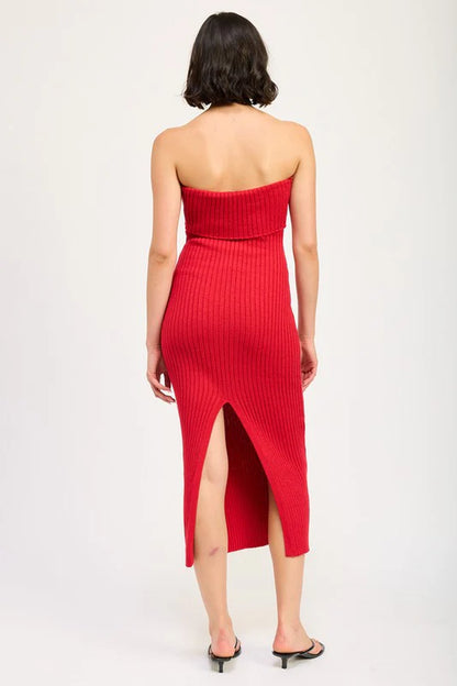 FOLD over RIBBED TUBE DRESS